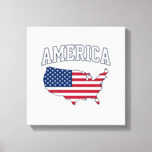 アメリカ国旗マップ愛国ヴィンテージグラフィックTシャツ_1 キャンバスプリント
