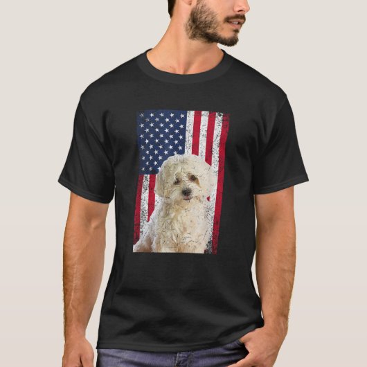 アメリカ国旗マルチーズ犬おもしろい恋人7月4日 Tシャツ (正面)