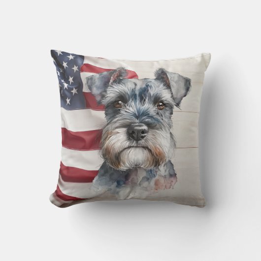 アメリカ国旗ミニチュアシュナウツァードッグ クッション (正面)