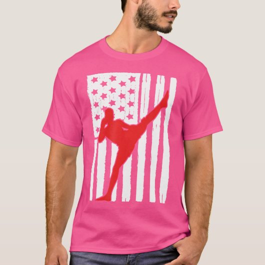 アメリカ国旗ムエタイテーマキックボクシング Tシャツ (正面)