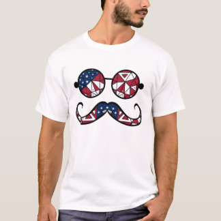 アメリカ国旗メガネと口ひげ Tシャツ