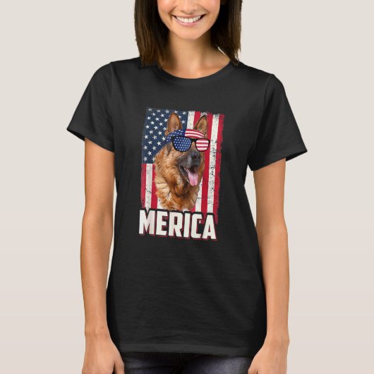 アメリカ国旗メリカドイツの羊飼い7月4日 Tシャツ (正面)