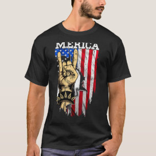 アメリカ国旗メリカ・ロック・サイン・ハンド7月4日 Tシャツ