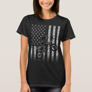 アメリカ国旗モトクロスダートバイク Tシャツ