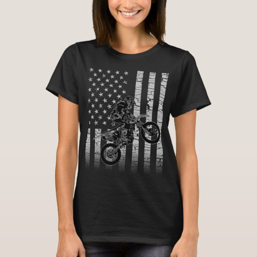 アメリカ国旗モトクロスダートバイク Tシャツ (正面)