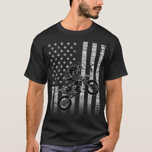 アメリカ国旗モトクロスダートバイク Tシャツ (正面)
