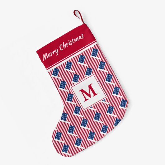 アメリカ国旗モノグラムカスタム文字 スモールクリスマスストッキング (裏面 (吊り時))