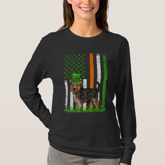 アメリカ国旗ヨークシャーテリアードッグSt patricksD Tシャツ (正面)