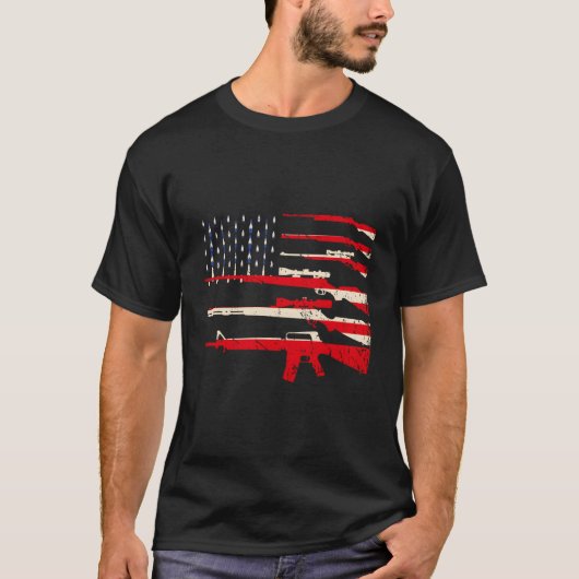 アメリカ国旗ライフル銃の武器2A改正父 Tシャツ (正面)