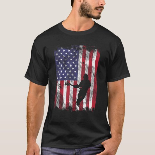 アメリカ国旗ラクロスヴィンテージLax Patriotic Men W Tシャツ (正面)