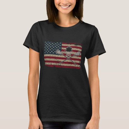 アメリカ国旗ラクロスUSAラックスプレイヤーギフトアイディア Tシャツ (正面)