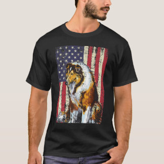 アメリカ国旗ラフ・コリー愛国国旗 Tシャツ
