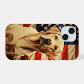 アメリカ国旗ラブラドール iPhone 15ケース (裏面横)