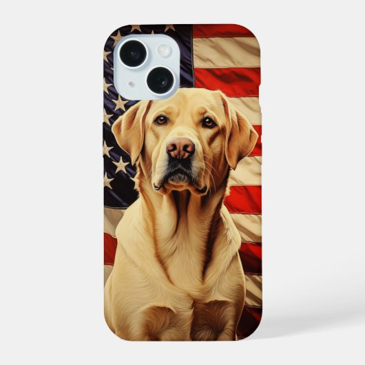 アメリカ国旗ラブラドール iPhone 15ケース (裏面)
