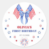 アメリカ国旗リボン女子誕生日ステッカー ラウンドシール (正面)