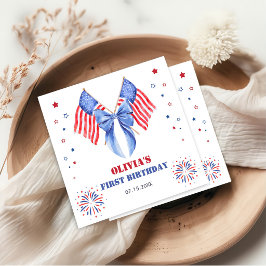 アメリカ国旗リボン女子誕生日ナプキン スタンダードカクテルナプキン