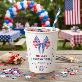 アメリカ国旗リボン女子誕生日紙コップ 紙コップ