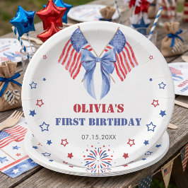 アメリカ国旗リボン女子誕生日紙皿 ペーパープレート