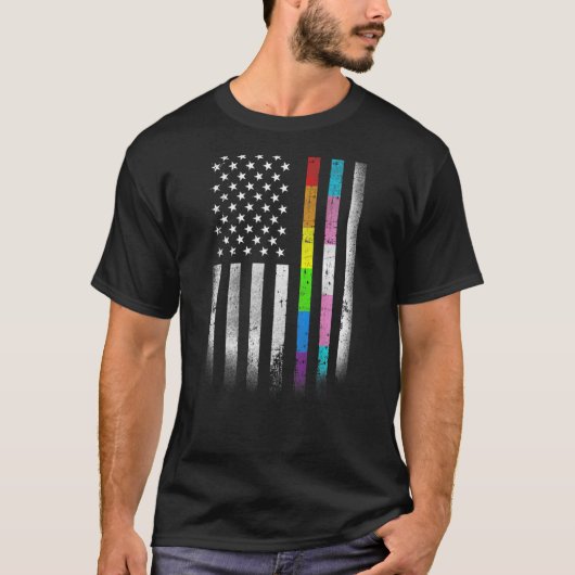 アメリカ国旗レインボー同性愛者権利LGBT LGBTQ Tシャツ (正面)