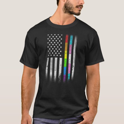 アメリカ国旗レインボー同性愛者権利LGBT LGBTQ Tシャツ (正面)