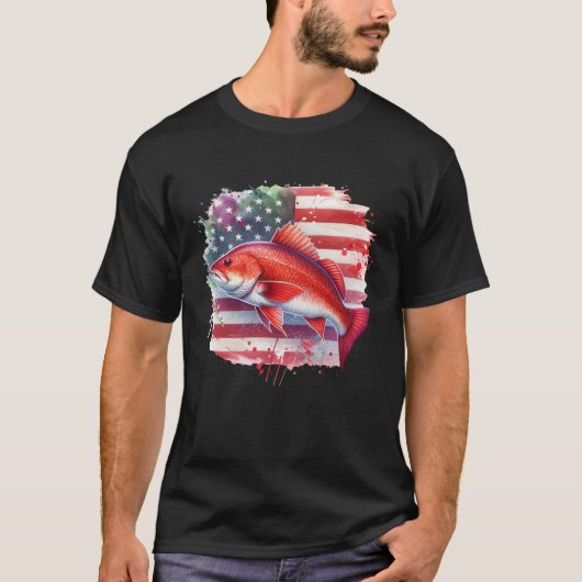 アメリカ国旗レッドフィッシュ釣り Tシャツ (正面)