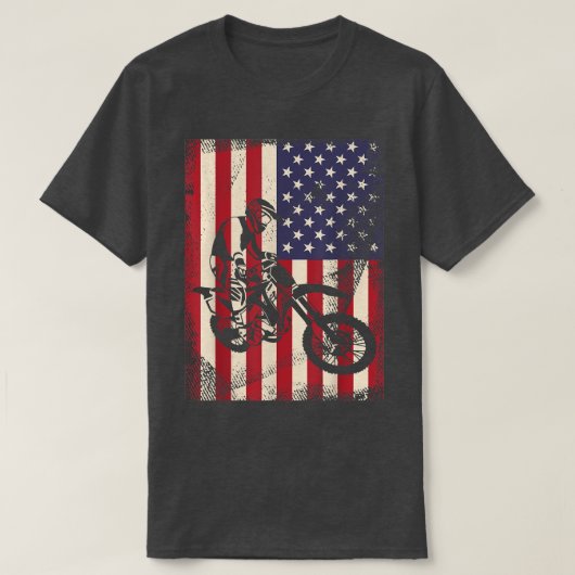アメリカ国旗レトロヴィンテージダートバイクモトクロスビ Tシャツ (デザイン正面)