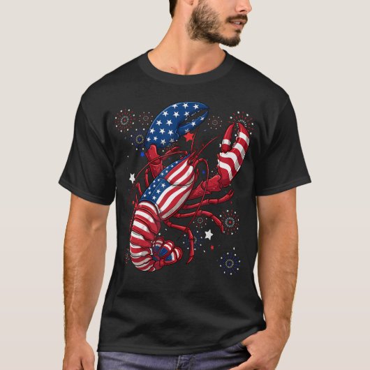 アメリカ国旗ロブスター愛国的なザリガニシーズン Tシャツ (正面)