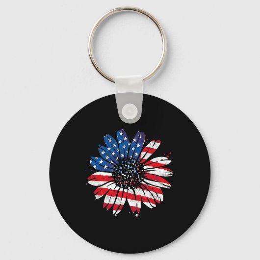 アメリカ国旗ヴィンテージひまわりHappy 4Th Of J キーホルダー (正面)