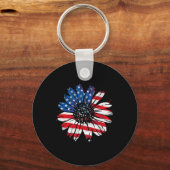 アメリカ国旗ヴィンテージひまわりHappy 4Th Of J キーホルダー (正面)