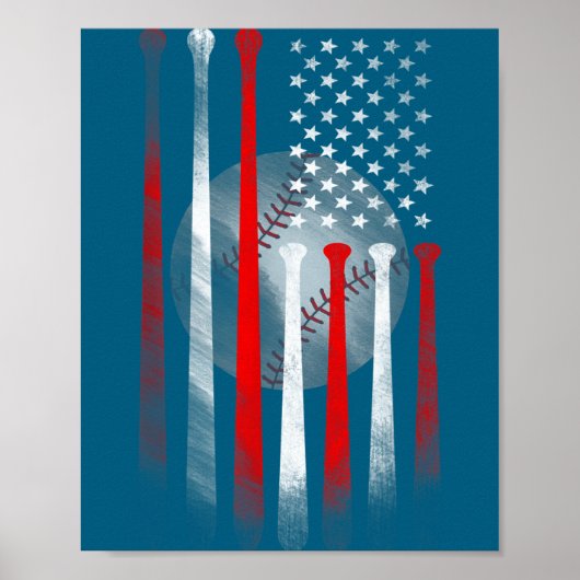 アメリカ国旗ヴィンテージベースボールフラグTシャツ ポスター (正面)