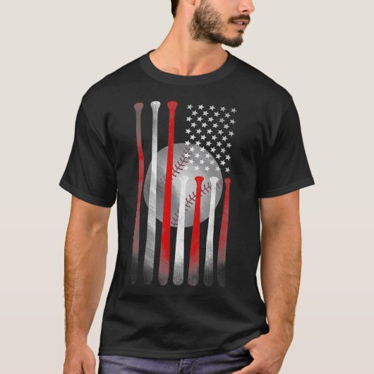 アメリカ国旗ヴィンテージ球旗パパマママティー Tシャツ (正面)