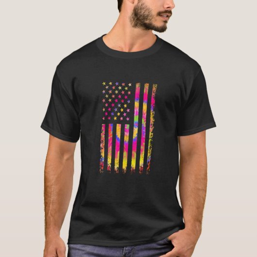 アメリカ国旗ヴィンテージ絞り染めアメリカ愛国心4 Tシャツ (正面)