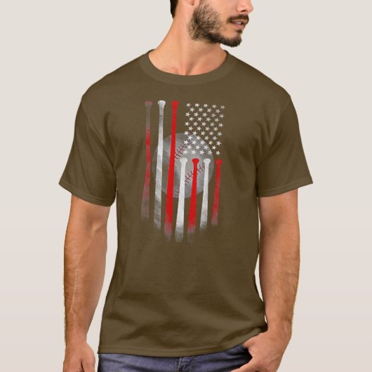 アメリカ国旗ヴィンテージ野球旗パパママ  Tシャツ (正面)