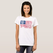 アメリカ国旗上の愛国的な平和のシンボル Tシャツ (正面フル)