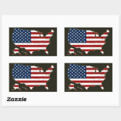 アメリカ国旗付きアメリカ地図 長方形シール (シート)