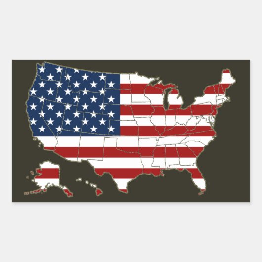 アメリカ国旗付きアメリカ地図 長方形シール (正面)