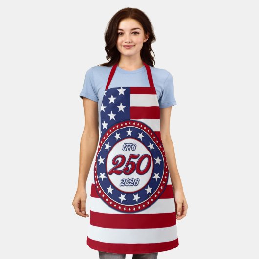 アメリカ国旗付きアメリカ生誕250周年 エプロン (着用した状態)