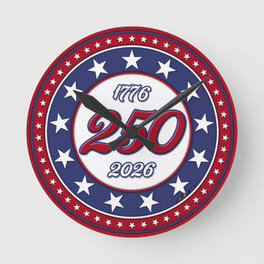 アメリカ国旗付きアメリカ生誕250周年 ラウンド壁時計 (正面)