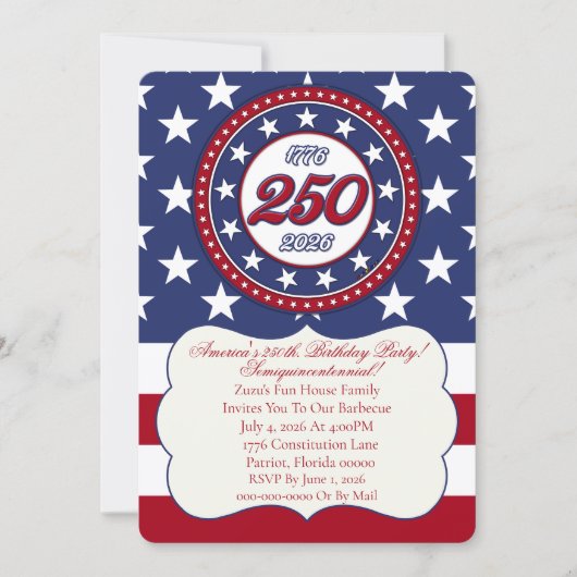 アメリカ国旗付きアメリカ生誕250周年 招待状 (正面)