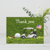 アメリカ国旗付きゴルフボールとゴルフカート サンキューカード (スタンド正面)