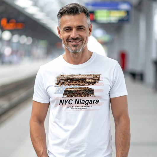 アメリカ国旗入りのNYCナイアガラ蒸気機関車のプロフィール Tシャツ