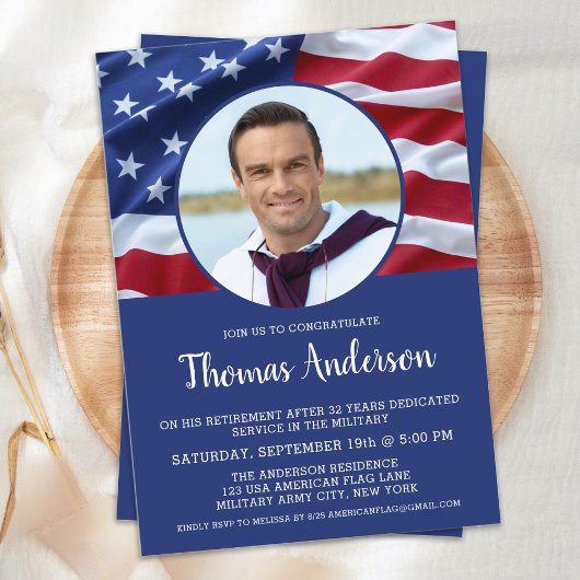 アメリカ国旗写真 軍事退職 招待状