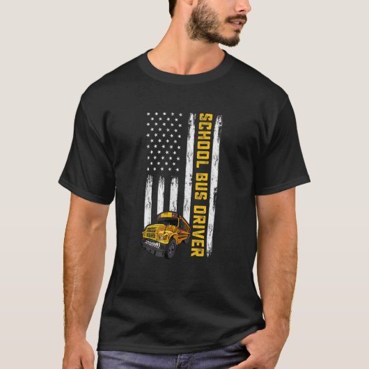 アメリカ国旗学校バス運転手アメリカ国旗バスドライバー Tシャツ (正面)