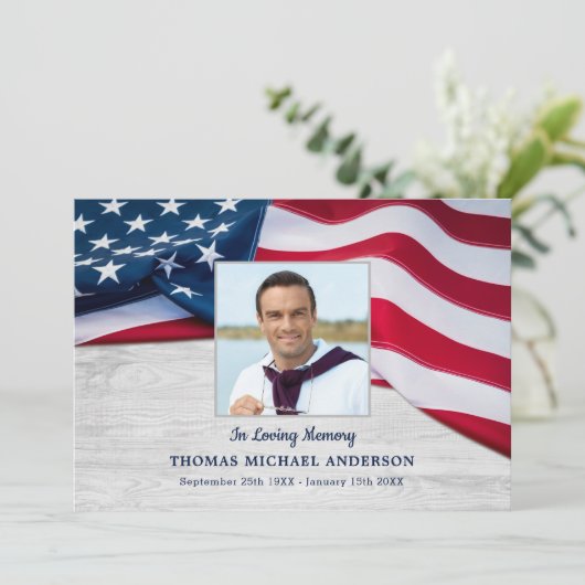 アメリカ国旗悔やみや弔慰退役軍人メモリアル葬儀 サンキューカード (スタンド正面)
