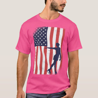 アメリカ国旗愛国スポーツアイススケート女子 Tシャツ
