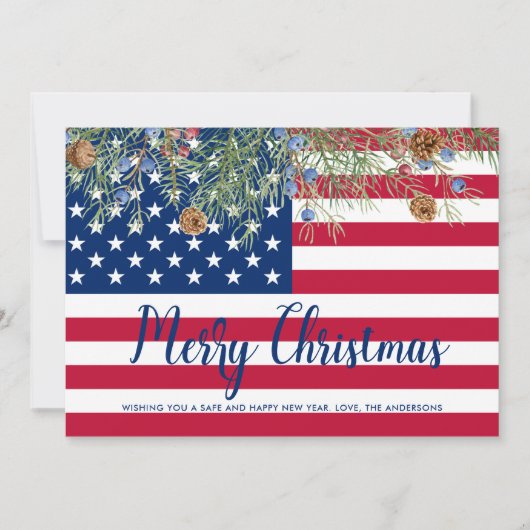 アメリカ国旗愛国的なアメリカ合衆国メリークリスマス シーズンカード (正面)