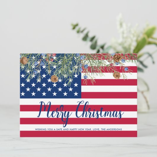 アメリカ国旗愛国的なアメリカ合衆国メリークリスマス シーズンカード (スタンド正面)