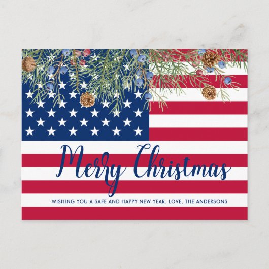 アメリカ国旗愛国的なアメリカ合衆国メリークリスマス シーズンポストカード (正面)