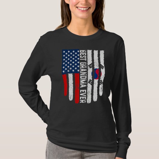 アメリカ国旗最高の韓国おばあちゃんF Tシャツ (正面)