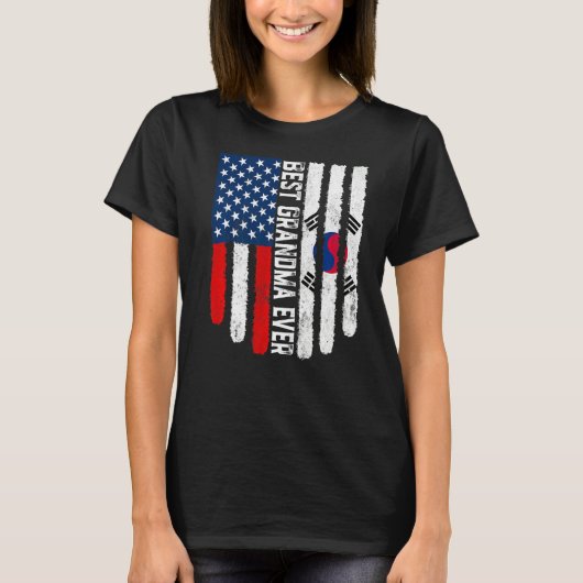 アメリカ国旗最高の韓国おばあちゃんF Tシャツ (正面)